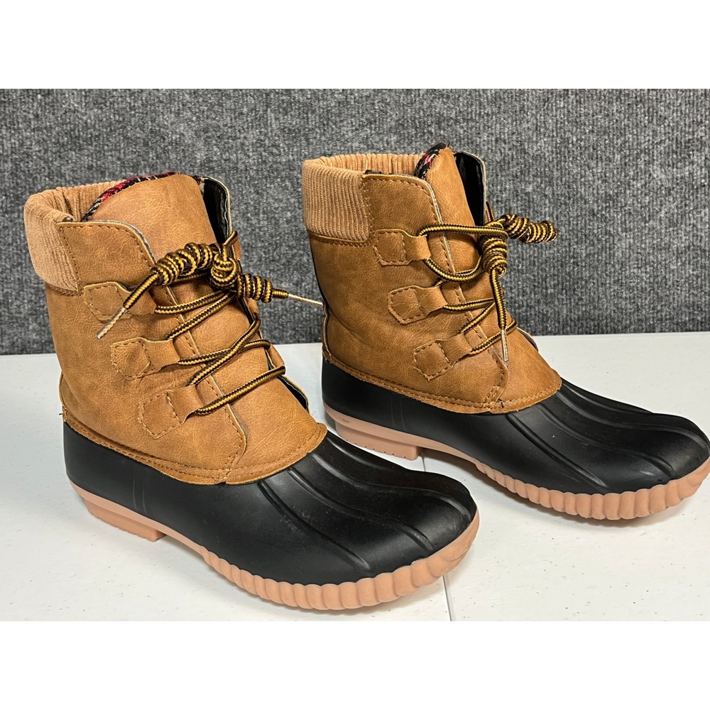 Olivia‎ Miller Womens Tan Black Plaid Lined Corduroy Collar Duck Boots Size 6